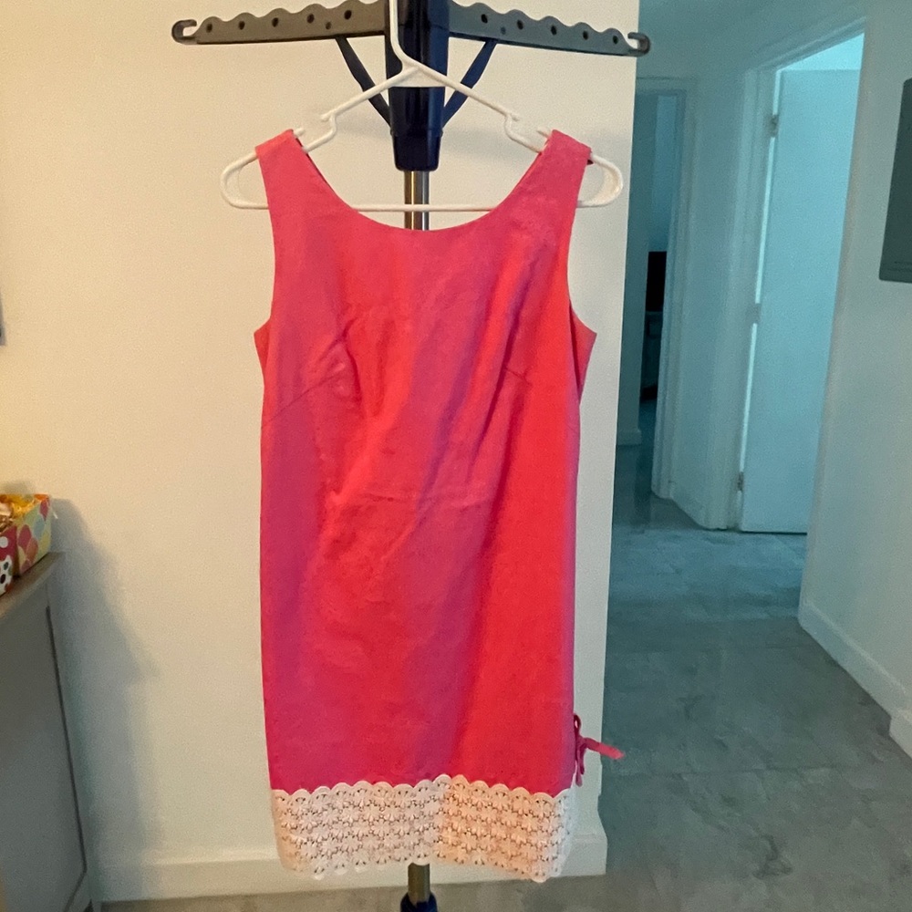 Lilly Pulitzer Sheath Dress Pink White Lace Trim